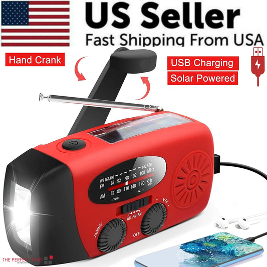 Emergency Radio Crank Solar Hand Weather 1000Mah Power Bank Charger Flash Light