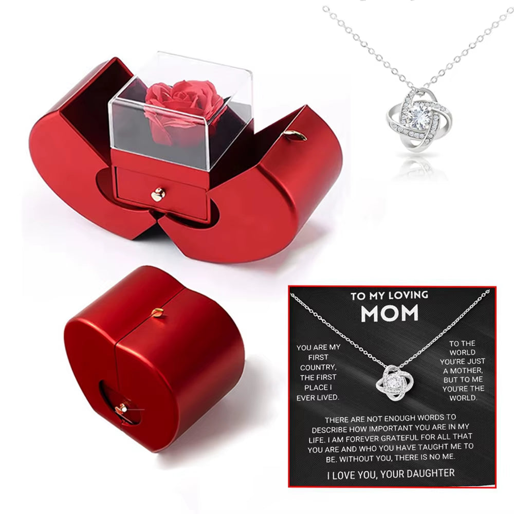 Eternal Rose Jewelry Box with Necklace Greeting Card for Girls Mother'S Day Valentine'S Day Wedding Birthday Anniversary Gift