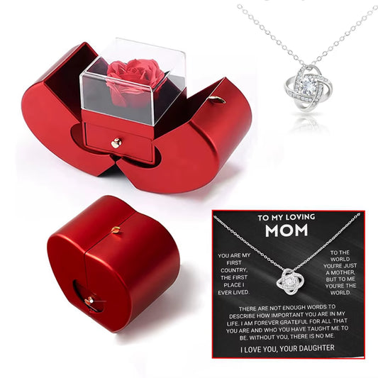 Eternal Rose Jewelry Box with Necklace Greeting Card for Girls Mother'S Day Valentine'S Day Wedding Birthday Anniversary Gift