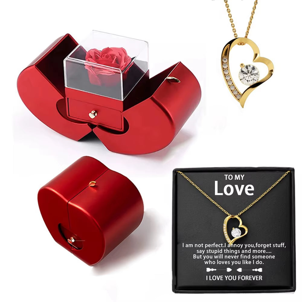 Eternal Rose Jewelry Box with Necklace Greeting Card for Girls Mother'S Day Valentine'S Day Wedding Birthday Anniversary Gift