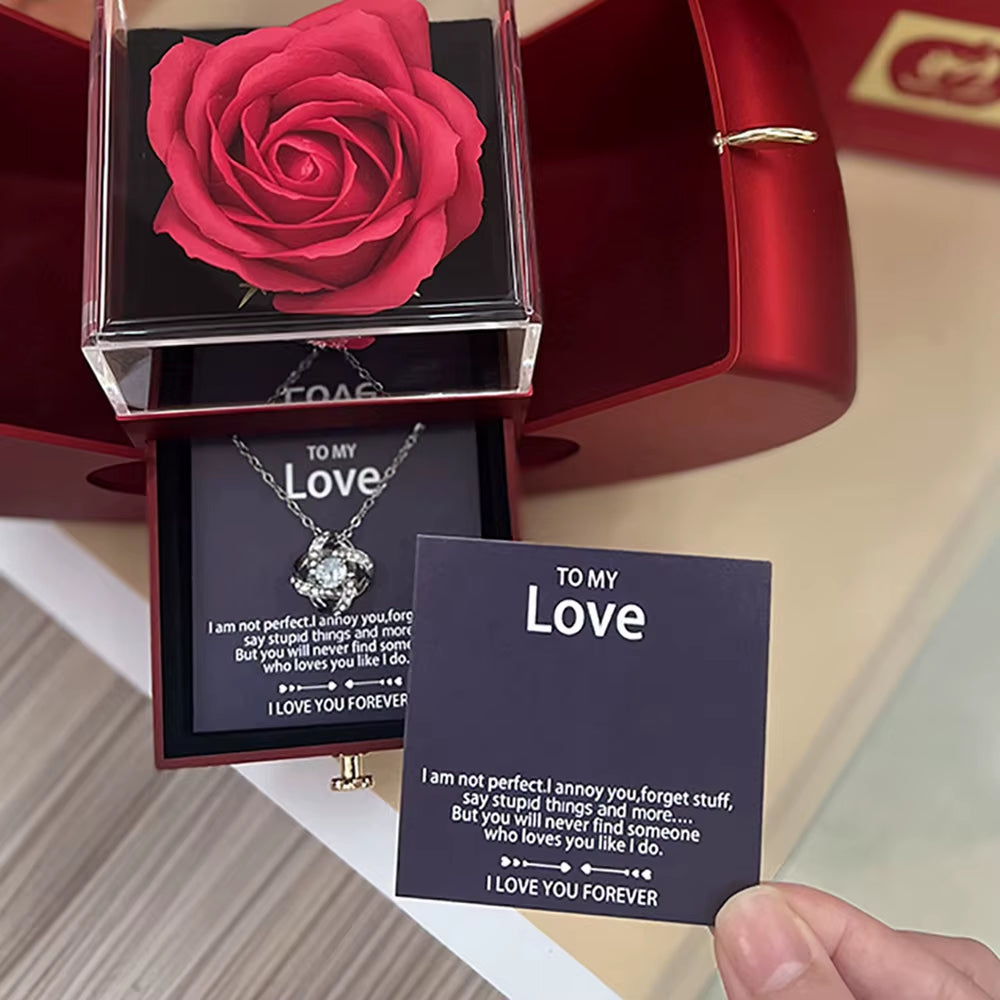 Eternal Rose Jewelry Box with Necklace Greeting Card for Girls Mother'S Day Valentine'S Day Wedding Birthday Anniversary Gift