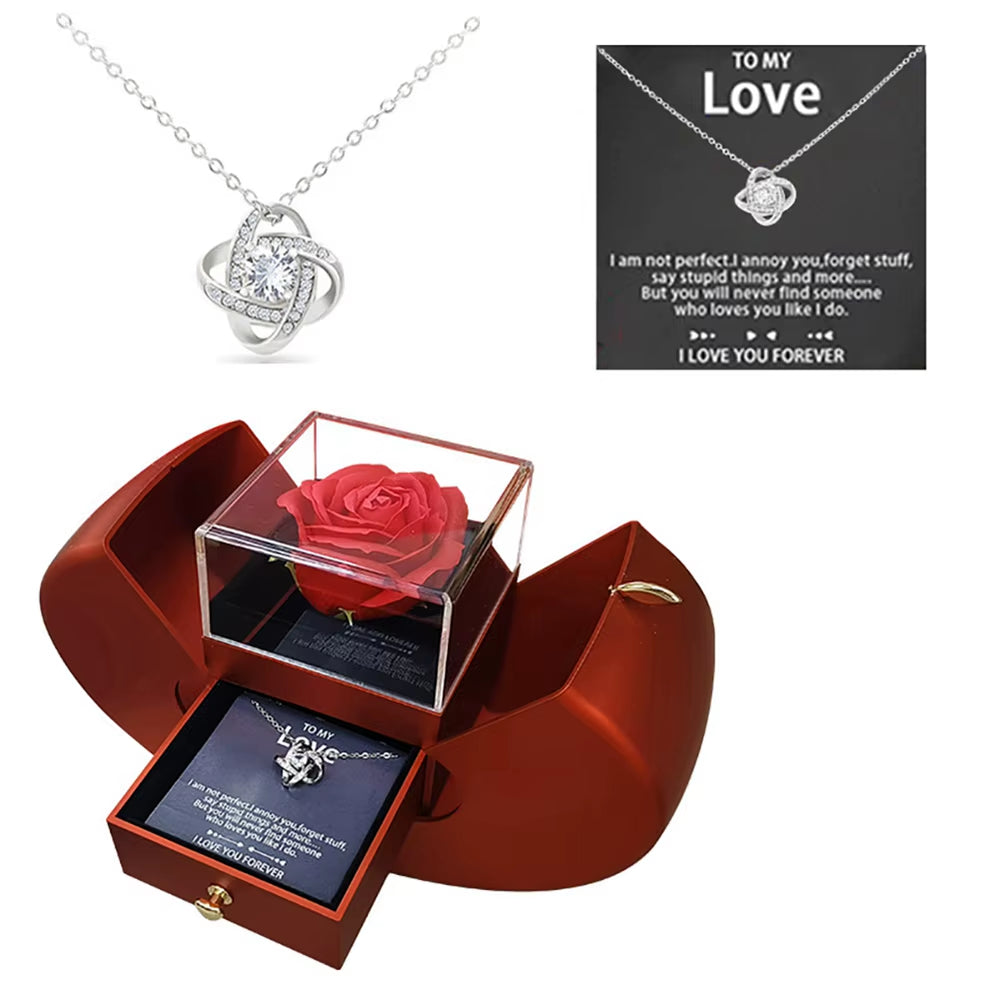 Eternal Rose Jewelry Box with Necklace Greeting Card for Girls Mother'S Day Valentine'S Day Wedding Birthday Anniversary Gift
