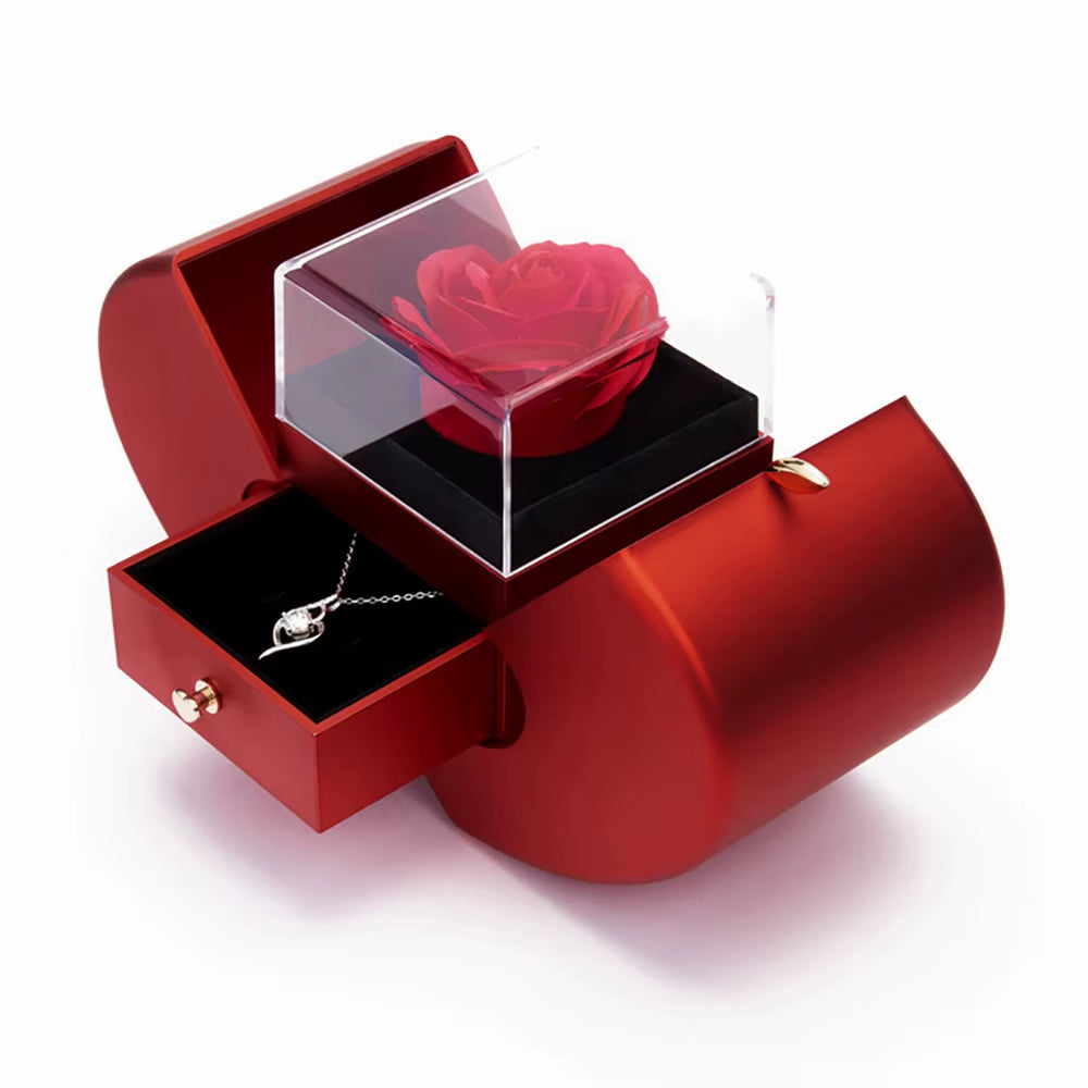 Eternal Rose Jewelry Box with Necklace Greeting Card for Girls Mother'S Day Valentine'S Day Wedding Birthday Anniversary Gift