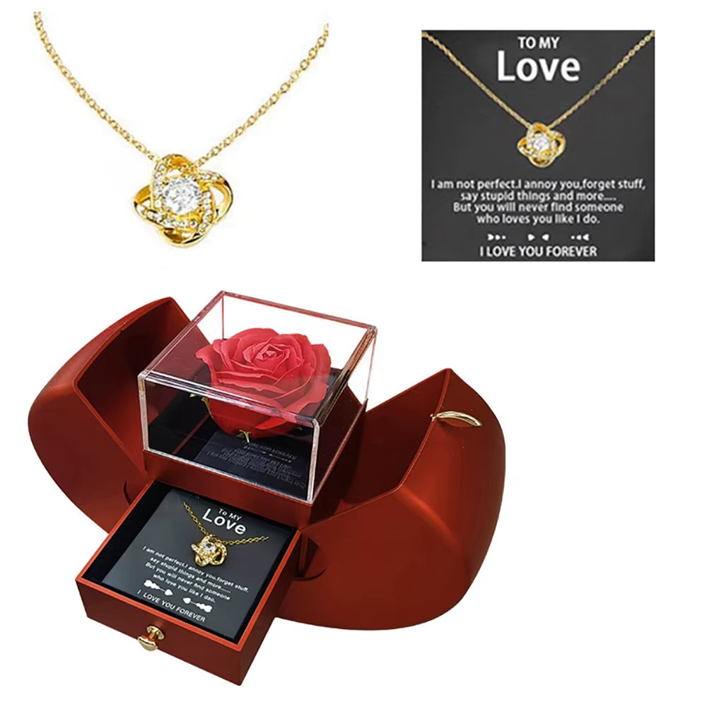 Eternal Rose Jewelry Box with Necklace Greeting Card for Girls Mother'S Day Valentine'S Day Wedding Birthday Anniversary Gift