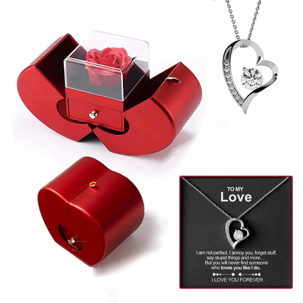 Eternal Rose Jewelry Box with Necklace Greeting Card for Girls Mother'S Day Valentine'S Day Wedding Birthday Anniversary Gift