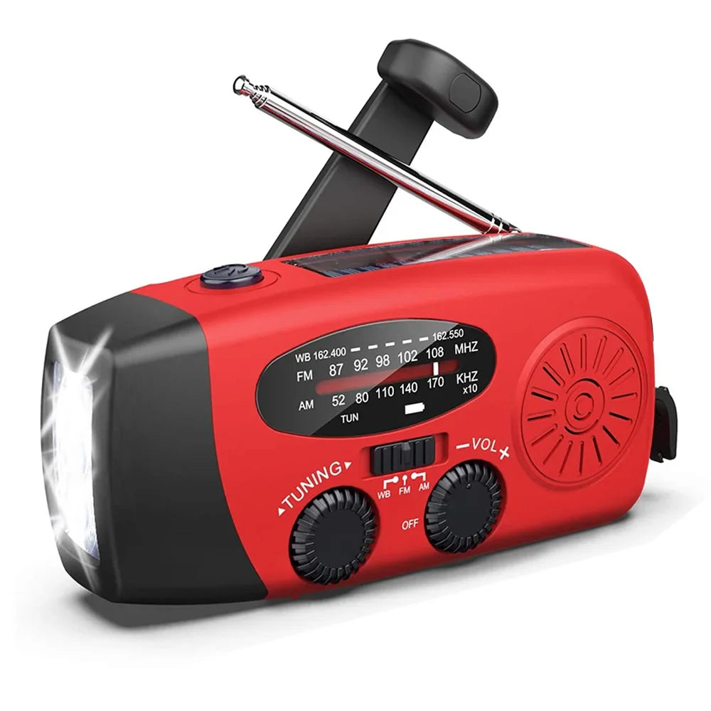 Emergency Radio Crank Solar Hand Weather 1000Mah Power Bank Charger Flash Light
